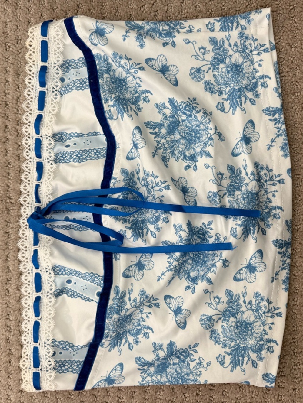 Blue Floral Lace-Trim Skirt